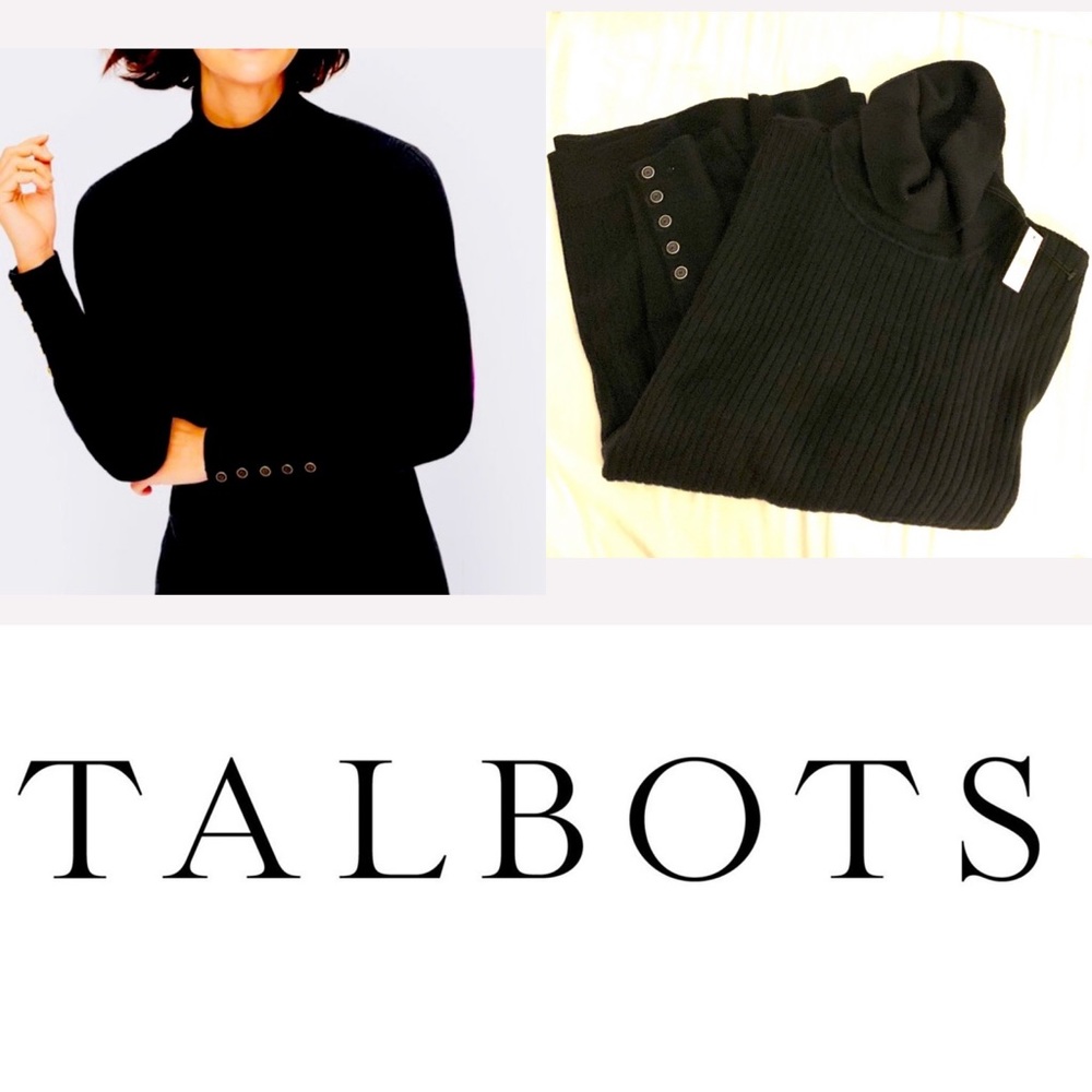 NWT Talbots BUTTON CUFF RIBBED TURTLENECK SWEATER